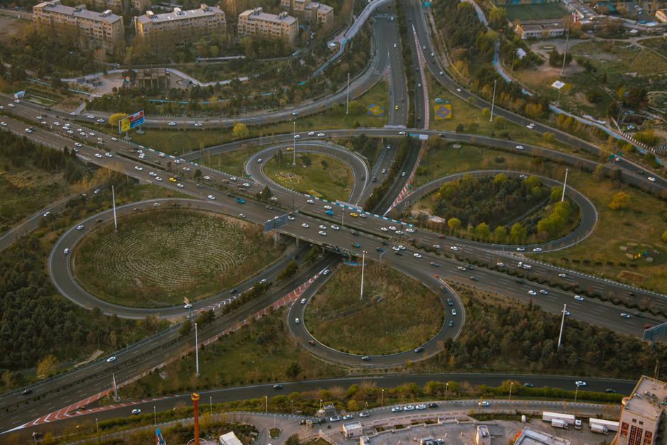 Highway interchange seen from above